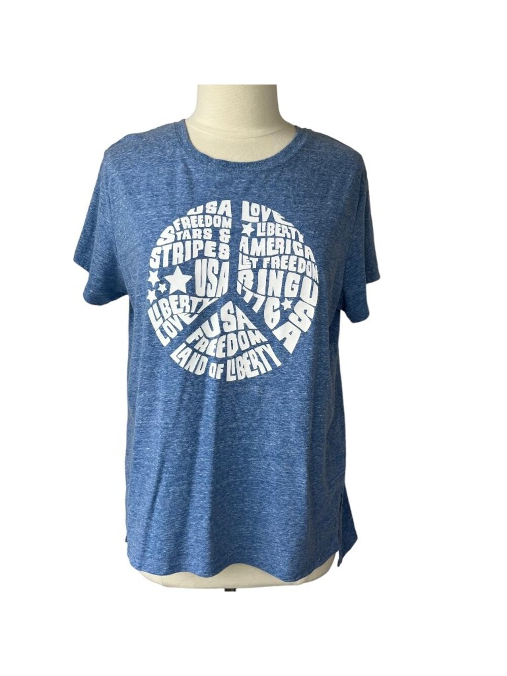 State Of Mind Tshirt Womens Size XL Blue Patriotic Freedom Stars Stripes
